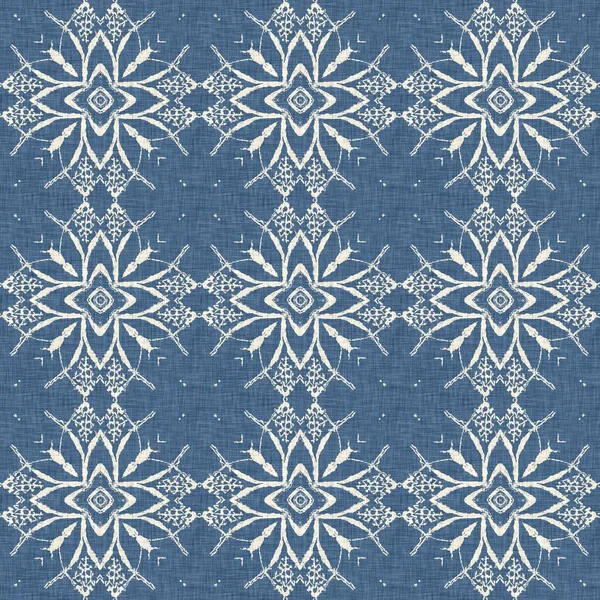 Farmhouse Blue Snow Flake Pattern Background Frosty Batik Damask French — Stock Fotó