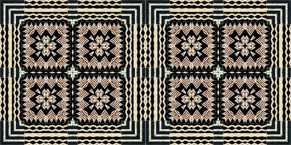 African kente cloth patchwork effect border pattern. Seamless geometric quilt fabric edging trim background. Patched boho rug safari shirt repetitive ribbon endless band