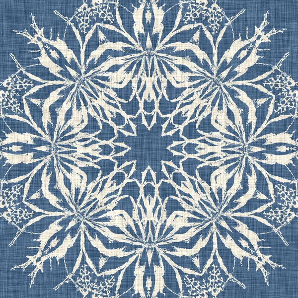 Farmhouse Blue Snow Flake Pattern Background Frosty Batik French Effect — Stockfoto