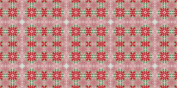 Seamless Christmas Poinsettia Retro Border Decorative Ornament Seasonal Red December — Stock Photo, Image