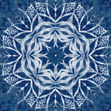 Çivit mavisi kar tanesi desenli arka plan. Frosty batik boyama efekti kusursuz arkaplan. Şenlikli soğuk tatil sezonu duvar kâğıdı döşemesi