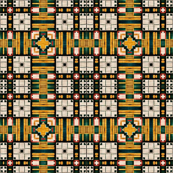 Hagyományos Mozaik Mintadarab Szöveti Hatás Mexikói Patchwork Damask Grid Négyzet — Stock Fotó