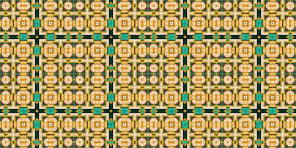 Traditional Tile Mosaic Seamless Border Pattern Print Fabric Effect Mexican — Foto Stock