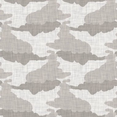 French grey doodle motif linen seamless pattern. Tonal country cottage style abstract scribble motif background. Simple vintage rustic fabric textile effect