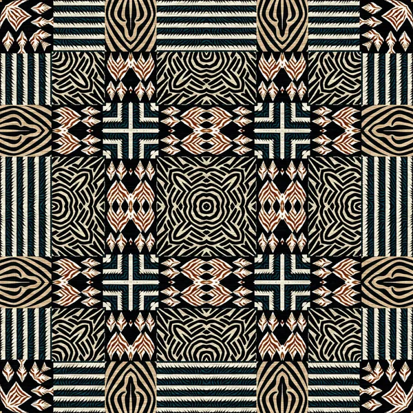 African Kente Cloth Patchwork Effect Pattern Seamless Geometric Quilt Fabric — Stock Fotó