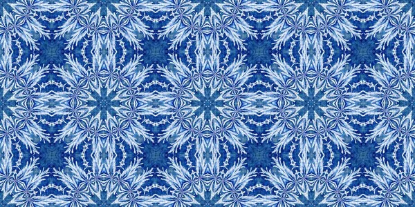 Indigo Blue Snow Flake Border Batik Frosty Batik Painterly Effect — Stock Photo, Image