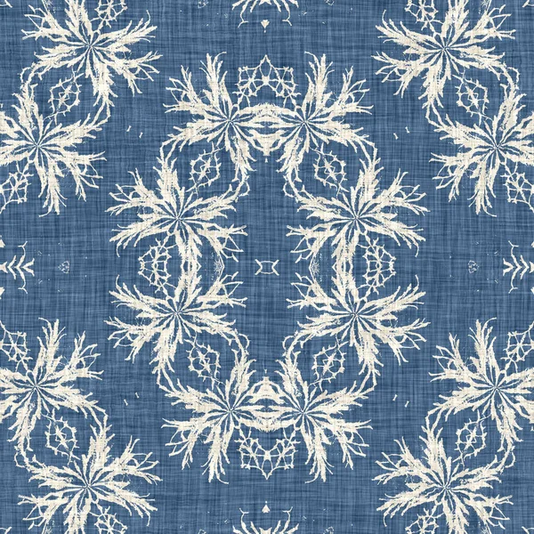 Farmhouse Blue Snow Flake Pattern Background Frosty Batik French Effect — Stock fotografie