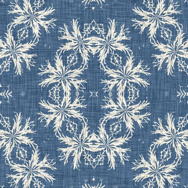 Farmhouse Blue Snow Flake Pattern Background Frosty Batik French Effect — Stockfoto