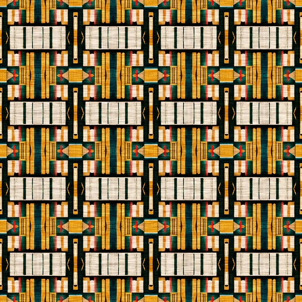 Traditional Tile Mosaic Seamless Pattern Print Fabric Effect Mexican Patchwork — Fotografia de Stock