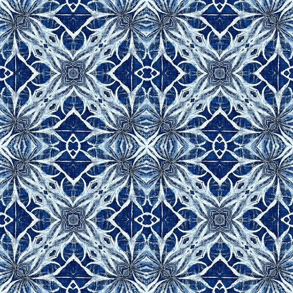 Indigo Blue Snow Flake Damask Pattern Background Frosty Painterly Effect —  Fotos de Stock