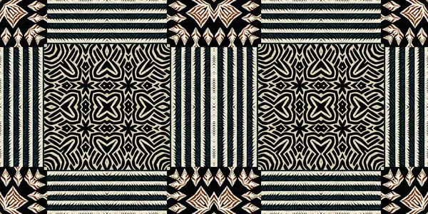 African Kente Cloth Patchwork Effect Border Pattern Seamless Geometric Quilt — Fotografia de Stock