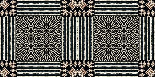 African Kente Cloth Patchwork Effect Border Pattern Seamless Geometric Quilt — стоковое фото