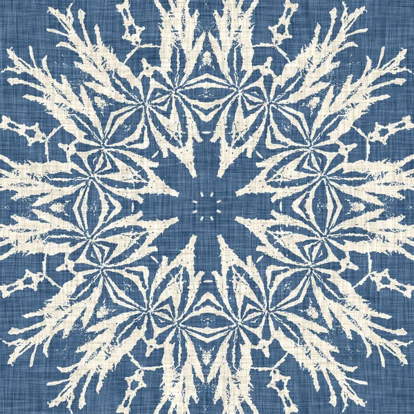 Farmhouse Blue Snow Flake Pattern Background Frosty Batik French Effect — Foto Stock