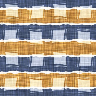 Kusursuz Fransız kırsal mutfak çizgili kumaş deseni. Mavi sarı beyaz yatay çizgili arka plan. Batik Boyası Kaynak Stili Kırsal Örgü Cottagecore Tekstili