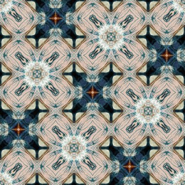 Retro boho geometrik kaleydoskop eşarp desenli arka plan. Renkli klasik azulejos kumaş desenli döşeme efekti