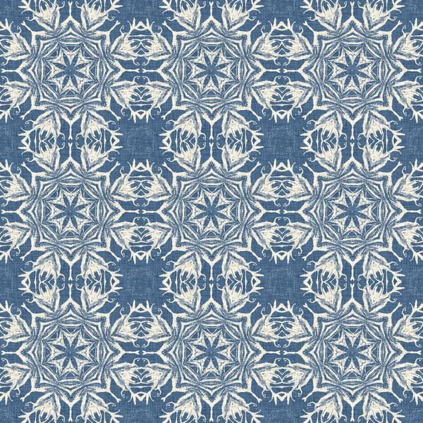 Farmhouse Blue Snow Flake Pattern Background Frosty Batik Damask French — Fotografia de Stock