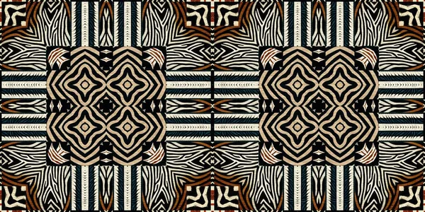 African Kente Cloth Patchwork Effect Border Pattern Seamless Geometric Quilt — Stock Fotó
