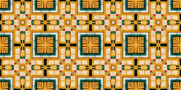 Traditional Tile Mosaic Seamless Border Pattern Print Fabric Effect Mexican — Foto Stock