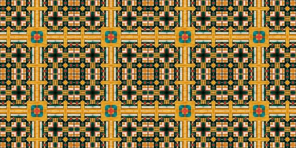 Traditional Tile Mosaic Seamless Border Pattern Print Fabric Effect Mexican — Φωτογραφία Αρχείου