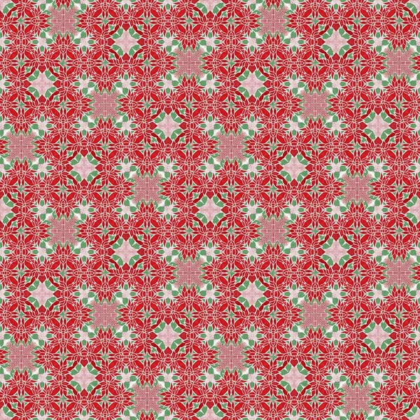 Seamless Christmas poinsettia retro pattern. Decorative ornament in seasonal red for December holiday background. Winter botanical vintage scandi repeat tile