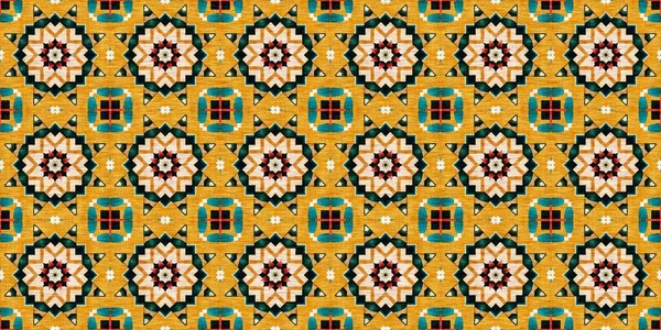 Traditional Tile Mosaic Seamless Border Pattern Print Fabric Effect Mexican — стоковое фото