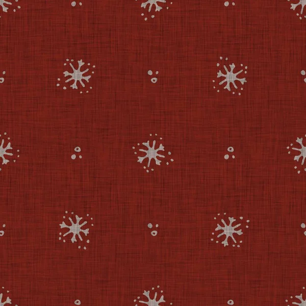 Patrón Lino Tejido Copo Nieve Navidad Sin Costuras Fondo Rojo —  Fotos de Stock