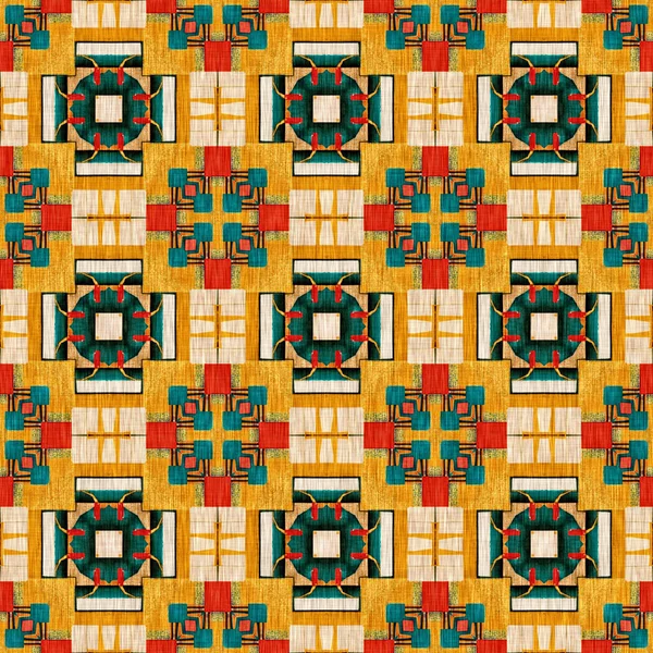 Traditional Tile Mosaic Seamless Pattern Print Fabric Effect Mexican Patchwork — Φωτογραφία Αρχείου