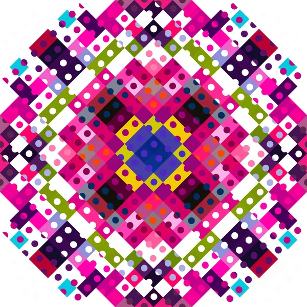 Whimsical geometric pixel pattern. Playful fun kaleidoscopic pink wallpaper. Colorful summer vintage geo dot mosaic for seamless texture background