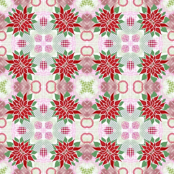 Seamless Christmas Poinsettia Retro Pattern Decorative Ornament Seasonal Red December — Stock Photo, Image