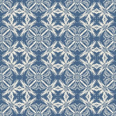 Çiftlik evi mavi kar tanesi desenli arka plan. Frosty batik damasch fransız efekti kusursuz arkaplan. Şenlikli soğuk tatil sezonu duvar kâğıdı döşemesi