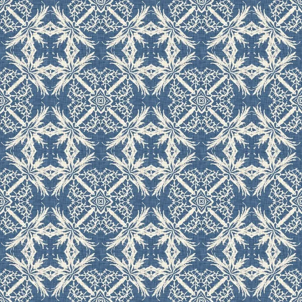 Farmhouse Blue Snow Flake Pattern Background Frosty Batik Damask French — Stock Fotó