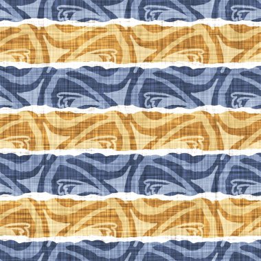 Kusursuz Fransız kırsal mutfak çizgili kumaş deseni. Mavi sarı beyaz yatay çizgili arka plan. Batik Boyası Kaynak Stili Kırsal Örgü Cottagecore Tekstili