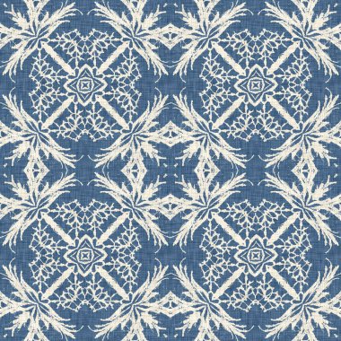 Çiftlik evi mavi kar tanesi desenli arka plan. Frosty batik damasch fransız efekti kusursuz arkaplan. Şenlikli soğuk tatil sezonu duvar kâğıdı döşemesi