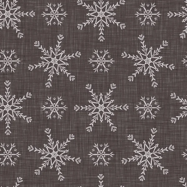 Seamless Christmas Snowflake Woven Linen Pattern Two Tone Seasonal Brown — стокове фото