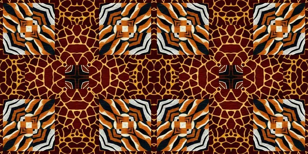 African Kente Cloth Patchwork Effect Border Pattern Seamless Geometric Quilt — 图库照片