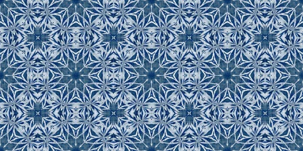 Indigo Blue Snow Flake Border Batik Frosty Batik Painterly Effect — Zdjęcie stockowe