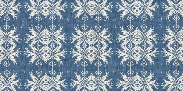 Farmhouse Blue Snow Flake Border Background Frosty Batik French Effect — Stockfoto