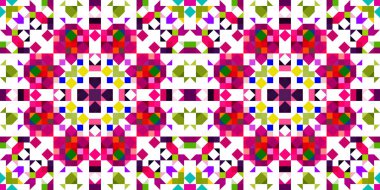 Retro geometrik piksel desen. Eğlenceli kaleydoskopik pembe duvar kağıdı. Kusursuz doku arkaplanı için renkli bir klasik jeo nokta mozaiği