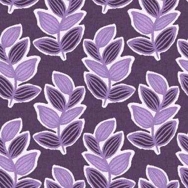 Cinsiyet olarak nötr mor botanik yaprak, dikişsiz raster arka plan. Basit, kaprisli, 2 tonlu bir model. Çocuk bezi duvar kâğıdı ya da her yerde skandal var.