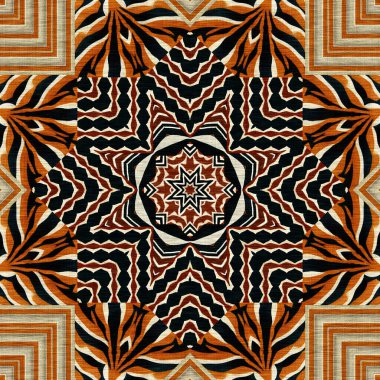African kente cloth patchwork effect pattern. Seamless geometric quilt fabric all over background. Patched boho rug safari shirt repetitive tile swatch