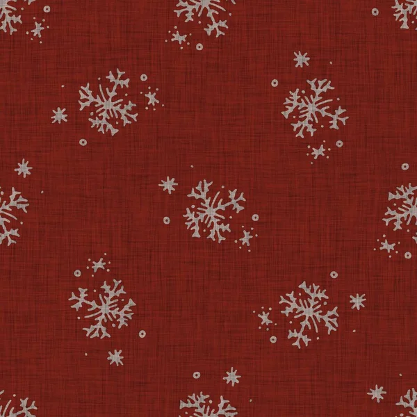 Patrón Lino Tejido Copo Nieve Navidad Sin Costuras Fondo Rojo —  Fotos de Stock
