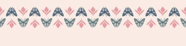 Retro butterfly seamless border. 70s style ecological insect garden wildlife trim. Earthy decorative lepidoptera edging