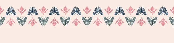Retro Butterfly Seamless Border 70S Style Ecological Insect Garden Wildlife — Archivo Imágenes Vectoriales