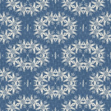 Çiftlik evi mavi kar tanesi desenli arka plan. Frosty batik damasch fransız efekti kusursuz arkaplan. Şenlikli soğuk tatil sezonu duvar kâğıdı döşemesi