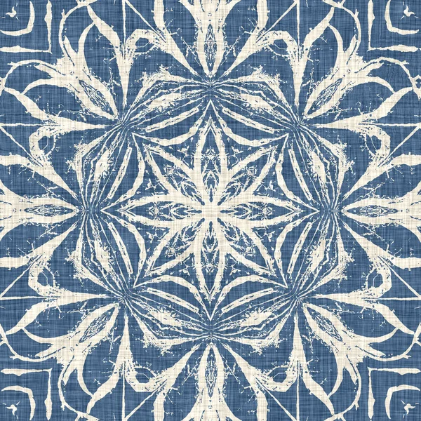 Farmhouse Blue Snow Flake Pattern Background Frosty Batik French Effect — 图库照片