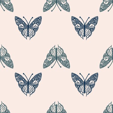 Retro butterfly seamless pattern. 70s style ecological insect garden wildlife wallpaper. Earthy decorative lepidoptera tile