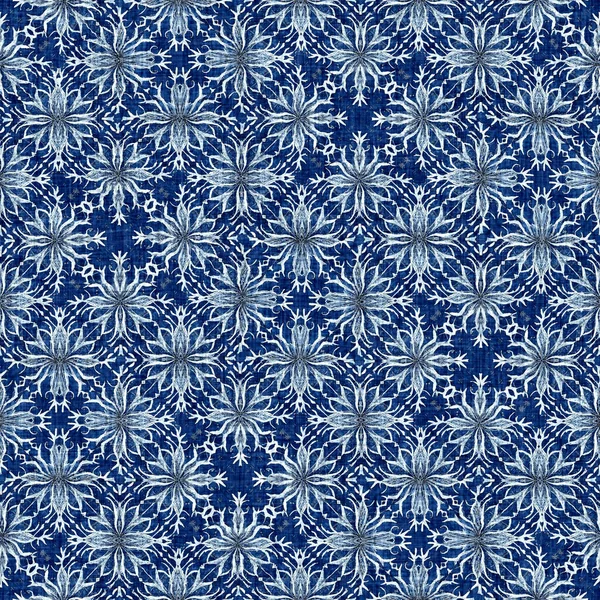 Çivit Mavisi Kar Tanesi Desenli Arka Plan Frosty Batik Boyama — Stok fotoğraf