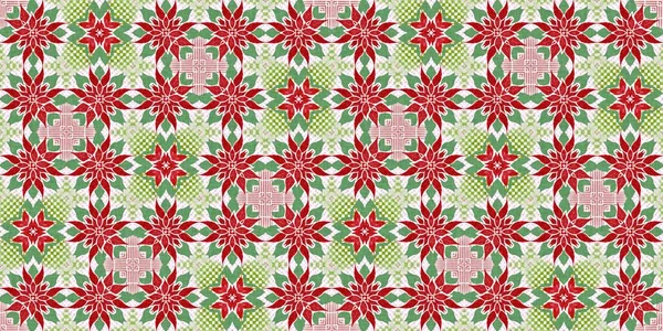 Seamless Christmas Poinsettia Retro Border Decorative Ornament Seasonal Red December — ストック写真