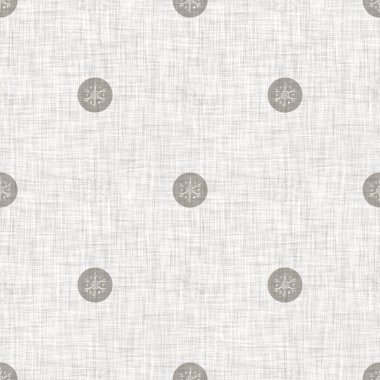 Kusursuz Noel kar taneleri örülmüş keten desenler. İki ton, mevsimlik gri çiftlik evinin donma arka planı. Fransız Xmas karları için tatil tekstili.