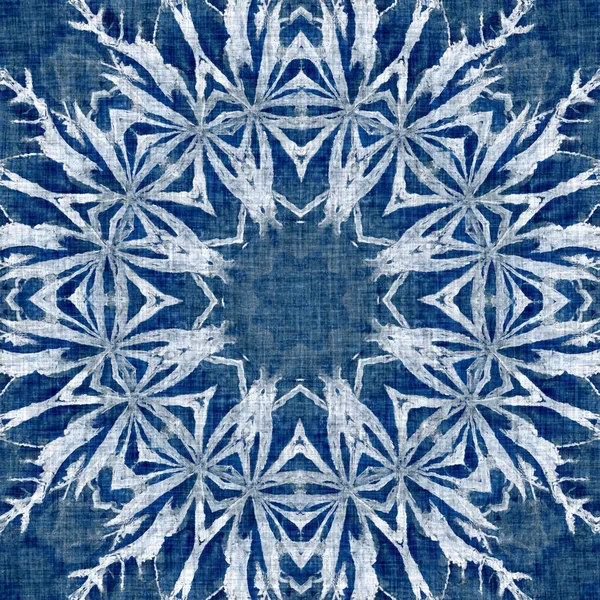 Çivit Mavisi Kar Tanesi Desenli Arka Plan Frosty Batik Boyama — Stok fotoğraf